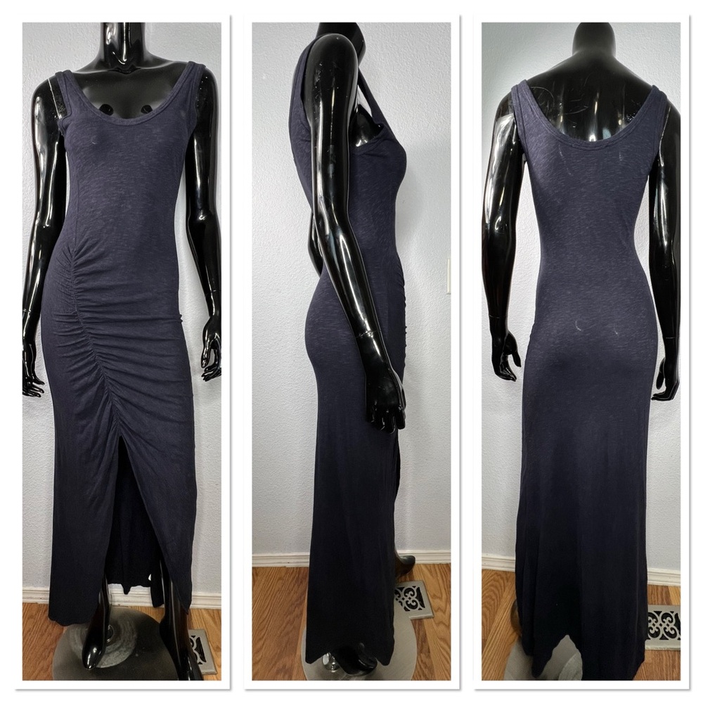 Saint Grace Ruched Side Split Maxi Dress Sz S Midnight Blue Cotton Rayon
